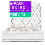 Qingzhug 18x18x1 (6-Pack) MERV 13 Pleated Air Filter (Actual Size: 17.75x17.75x0.75) MPR 1900 & FPR 10, Furnace Air Filters,18x1