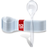 12 Count 10-Inch Disposable Clear Plastic Serving Spoons for Catering, Weddings, Holiday Parties, and Buffets - Large Utensils b