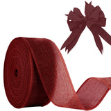 JaoZuyard Burgundy Burlap Ribbon 2 inch X 20 Yard Natural Linen Woven Ribbon DIY Handmade Wired Edging Production Wreath Holiday