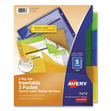 Avery 11273 Big Tab Plastic Dividers w/Three Pockets & Corner Lock, 5Tab, 11 1/8 x 9 1/4