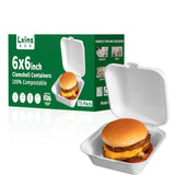 Lxins ECO 6x6 Inch Heavy Duty Clamshell Take Out Containers ?75 Pack?, Compostable Bagasse Food Boxes with Lids, Small Disposabl