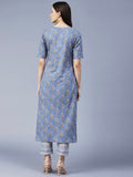 Gosriki Women'S Cotton Blend Printed Straight Kurta With Pant (Prnk-Blue-Gs_S_Blue_Small),Blue,,B0BR153YL2