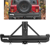 KUAFU Rear Bumper+Tire Carrier Compatible with 1984-2001 Jeep Cherokee XJ Models W/ 2 inch Hitch Receiver & D-Rings Tow Hitch St