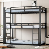 Mixcous Metal Triple Bunk Bed, Twin Over Twin Over Twin Heavy Duty Bunkbeds, Full-Length Guardrail Family-Friendly for All Ages,