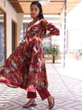 Libas Maroon Silk Blend Printed Kurta Sets For Women
