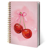XYMBF Trendy Pink Bow Cherry Notebook Journal, Preppy Aesthetic Notebook Gifts for College Girls, Coquette Girly Cherry Journal,