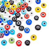 NBEADS About 65 Pcs Mixed Color 6mm Flat Round Handmade Evil Eye Lampwork Beads Charms Spacer Beads fit Bracelets Necklace Jewel