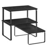SONGMICS Cabinet Organizer Shelf, Set of 3 Kitchen Counter Shelves, Kitchen Storage, Spice Rack, Stackable, Expandable, Anthraci