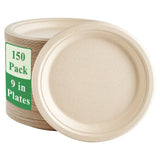 Vplus 150 Pack Paper Plates 9 inch 100% Compostable, Heavy-Duty Disposable Paper Plates Bagasse Natural Biodegradable Eco-Friend
