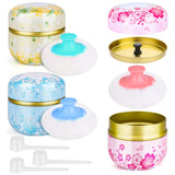 3 Pieces Body Powder Puff and Container, Baby Powder Container Floral Pattern with Large Fluffy Plush Puff Spoon, Baby Woman Loo