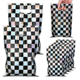 PintreeLand 30PCS Race Car Party Favor Bags, Iridescent Black and White Checkered Plaid Goodie Candy Treat Bags with Handle