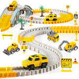260 PCS Construction Race Tracks for Kids Toys, 2 Electric Cars, 4 Construction Cars, 1 Map & Flexible DIY Track Set, Engineerin