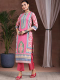 Libas Womens Printed Crepe Straight Kurta With Palazzos Pink 2Xl