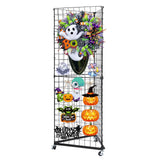 PVNIEFC Triangular Gridwall Panel Display Stand, 3-Sided Grid Tower with Base and Casters, 2'x5.5' Floorstanding Wire Grid Rack,