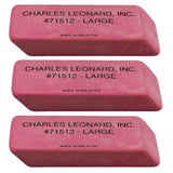 Charles Leonard Large Natural Rubber Pink Wedge Erasers, 12 Per Box, 3 Boxes