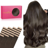 WENNALIFE Tape in Hair Extensions Human Hair, 20pcs 50g 22 inch Cool Dark Brown