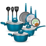 NutriChef 12-Piece Nonstick Kitchen Cookware Set - Easy to Clean, Fireproof Lacquer - Saucepot, Cooking Pots, Fry Pans, Utensils