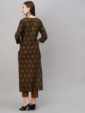 Anni Designer Women'S Cotton Blend Printed Straight Kurta With Pant (Tapa Green_L_Green_Large),Green,L,Cotton Blend,Regular,