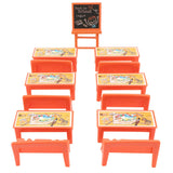 13pcs Mini School Desk for Dolls Classroom Furniture Table Chairs Chalkboard Model Dollhouse Playset Toy for Kids