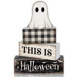 Lineshading 4 Pcs Ghost Halloween Decor Black and White Halloween Tiered Tray Decor Ghost Table Centerpiece Decorations Rustic W