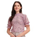 Wedani Women'S Casual Puff Sleeves Ruffled Collor Foral Top (Medium Purple),Purple,M