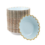 Geeklife Blue Disposable Paper Bowls with Foil Scalloped Border,20oz Gold Party Serving Bowls for Daily Meal Soup Morning Cereal