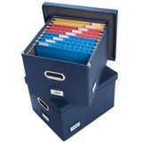 PRANDOM File Organizer Box - Set of 2 Collapsible Decorative Linen Filing Storage Hanging File Folders with Lids Office Cabinet