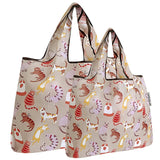 allydrew Large & Small Foldable Tote Nylon Reusable Grocery Bags, Set of 2, Neutral Felines