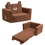 ALIMORDEN 2-in-1 Flip Out Cuddly Sherpa Toddler Couch, Convertible Sofa to Lounger, Bear