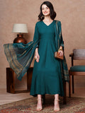 Anni Designer Women'S Rayon Blend Solid Anarkali Kurta With Pant & Dupatta (Magic-Kerosin-Nb_Xl_Dark Blue_X-Large),Dark Blue,XL,,,
