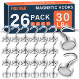 FINDMAG Magnetic Hooks for Cruise Cabins, 30lbs Strong Magnets with Hooks, N52 Neodymium Magnetic Hooks for Hanging, Kitchen, Cl