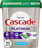 Cascade Platinum Dishwasher Soap Pods, Actionpacs + Oxi with Dishwasher Cleaner and Deodorizer Action, Fresh, 62 Count of Dish D