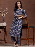 Libas Women'S Pure Cotton Printed Kurta Set (277370R Blue Blue Xs