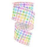 FYSUIMU Spring Easter Wired Edge Ribbons Colorful Plaid Craft Ribbon Easter Candy Color Plaid Fabric Wrapping Ribbon for Bow Wre