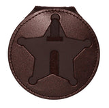 Florida Sheriff Belt Clip Badge Holder with Pocket and Chain (Brown, Cutout PF185 2.7 inches Tall)))