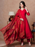 Gosriki Women'S Rayon Blend Solid Anarkali Kurta With Pant & Dupatta (Magic-Red-Nb-Gs_Xl_Red_X-Large),Red,,B0CX1B5WD8