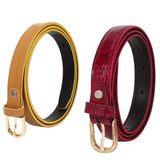 Sidewok Combo Of Croco Print Shiny & Plain Casual/Formal Sleek Belts For Women/Girls (Yellow & Red)