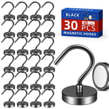 Junarter 30 Pack Black Metal Magnetic Hooks,40lb+ Heavy Duty Strong Magnets with Hooks for Cruise Ship Walls,Strong Magnetic Koo