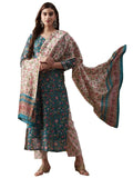 Anni Designer Women'S Cotton Blend Straight Printed Kurta With Pant & Dupatta (Atisuman Green_M_Green_Medium),Green,M