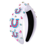 vokone Derby Headbands for Women Kentucky Derby Horseshoe Headband Jeweled Crystal Top Knot Headband Derby Horse Race Day Headwe