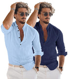 Bellstone Men'S Solid Regular Fit Dress Shirt (Kurta1600_Combo_Sky & Navy_M