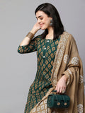 Anni Designer Women'S Cotton Blend Printed Straight Kurta With Pant & Dupatta (Sayara-Green_M_Green_Medium),Green,M,,,
