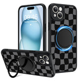 Fiyart Designed for iPhone 15 Plus Case Checkered Ring Holder Kickstand Magnetic Bumper Compatible with MagSafe Camera Lens Prot