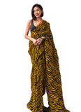 Shiv Textiles Womens Pure Georgette Saree With Blouse Piece (ST-ZEBRA-CRUSH-MUSTARD)