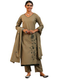 Libas Womens Embroidered Cotton Straight Kurta With Trousers And Dupatta