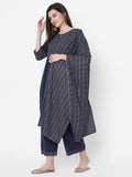 Anni Designer Women'S Cotton Blend Straight Printed Kurta With Pant & Dupatta (Jam001-Dark Blue_M_Dark Blue_Medium),Dark Blue,M,Cotton Blend,Regular,Dupatta