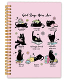 Locomiss Pink Black Cat Christian Cute Notebook, Bible Prayer Cat Journal School Supplies For Women, Scripture Spiral Church Not