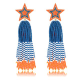 Star Beaded Tassel Earrings Handmade Star Fringe Drop Dangle Earrings for Women Bohemian Waterfall Earrings Cowboys Game Day Cos