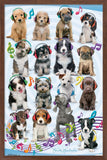 Trends International Keith Kimberlin - Puppies - Headphones Wall Poster, 14.725 x 22.375, Mahogany Framed Version