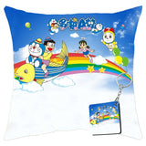 Bhawani Gift Creations Doraemon Adventure Decorative Pillow And Pillow Cover With Keychain, Cartoon Design (Rainbow)